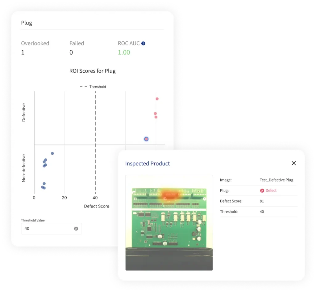 Showing how clear it is to see performance KPIs in the EthonAI Inspector, and that the Inspector has very high performance across industrial inspection tasks 